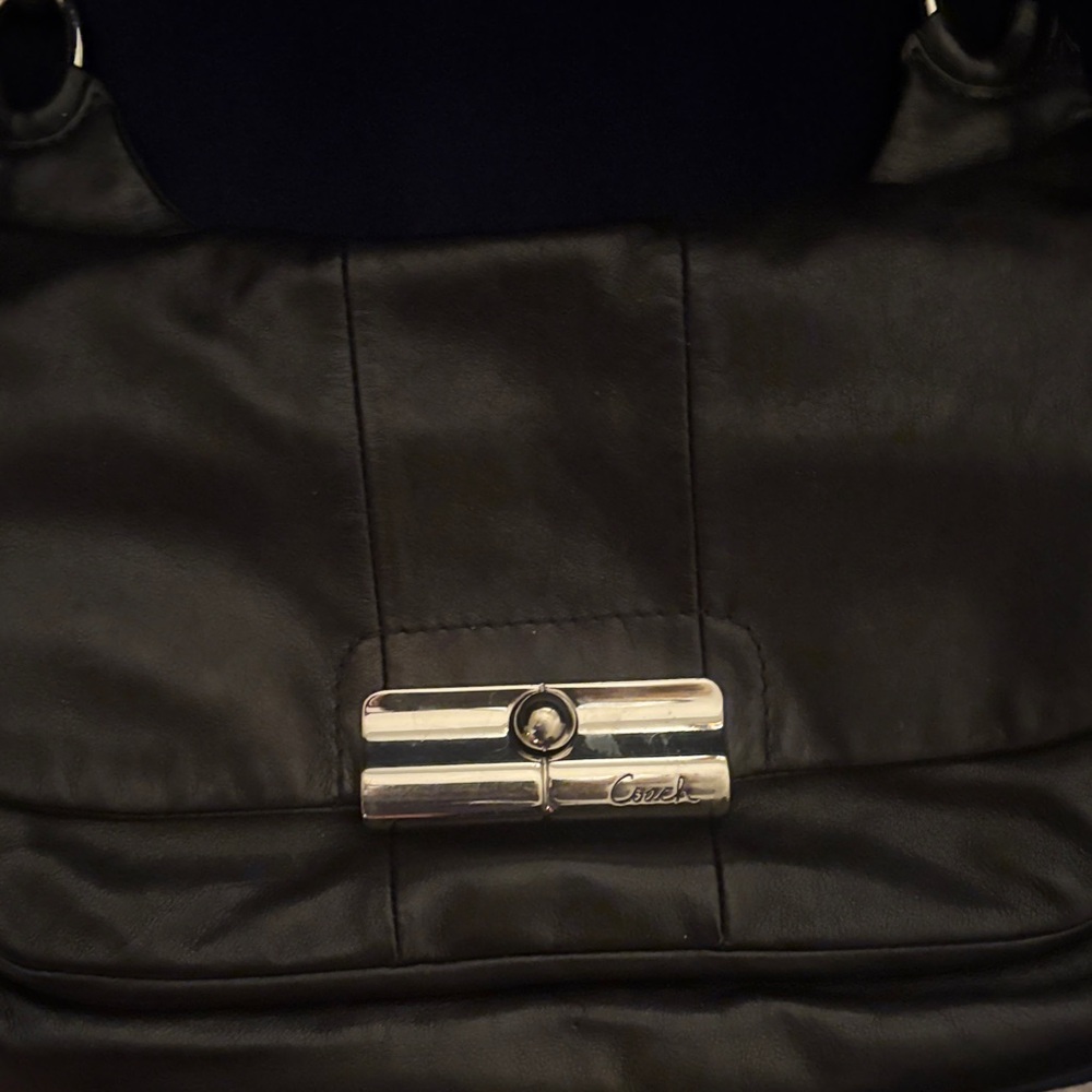Coach Dark Leather Shoulder Bag with Silver Accent
